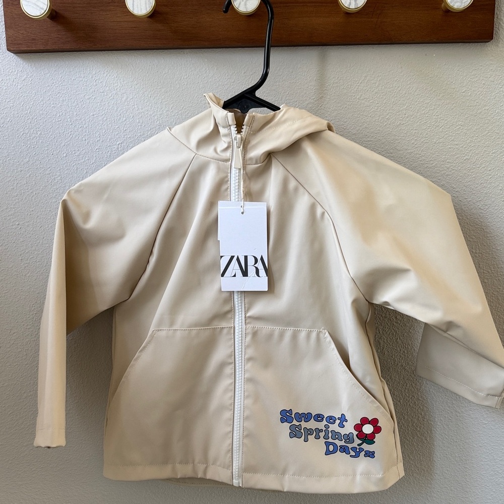 Zara Kids Cream Raincoat with Floral Design